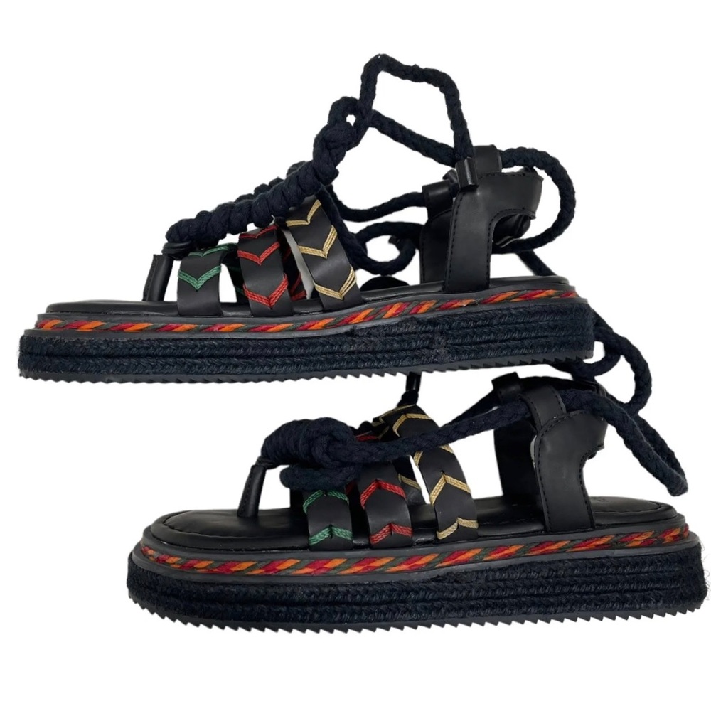 Farm Rio Black Rope Tie Flatform Sandal - Picture 9 of 13